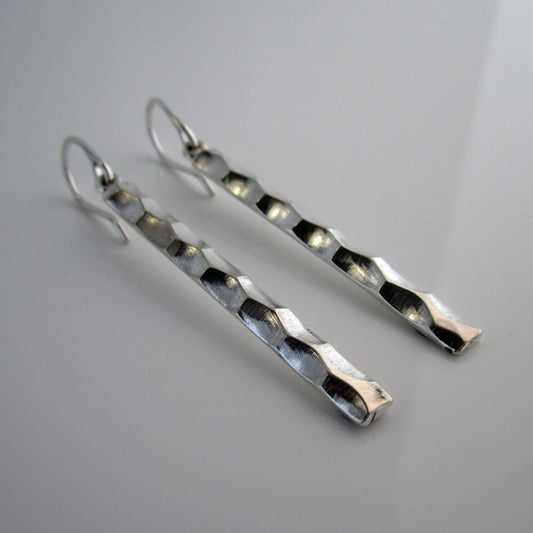 Astro Sterling Silver Faceted Long Bar Earrings