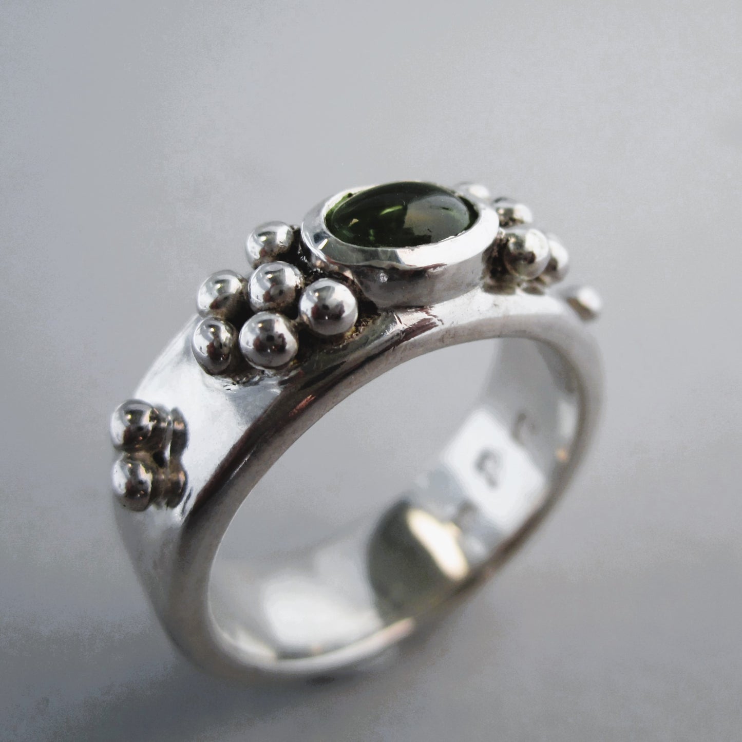 Dewdrop Sterling Silver & Peridot Wide Band Ring