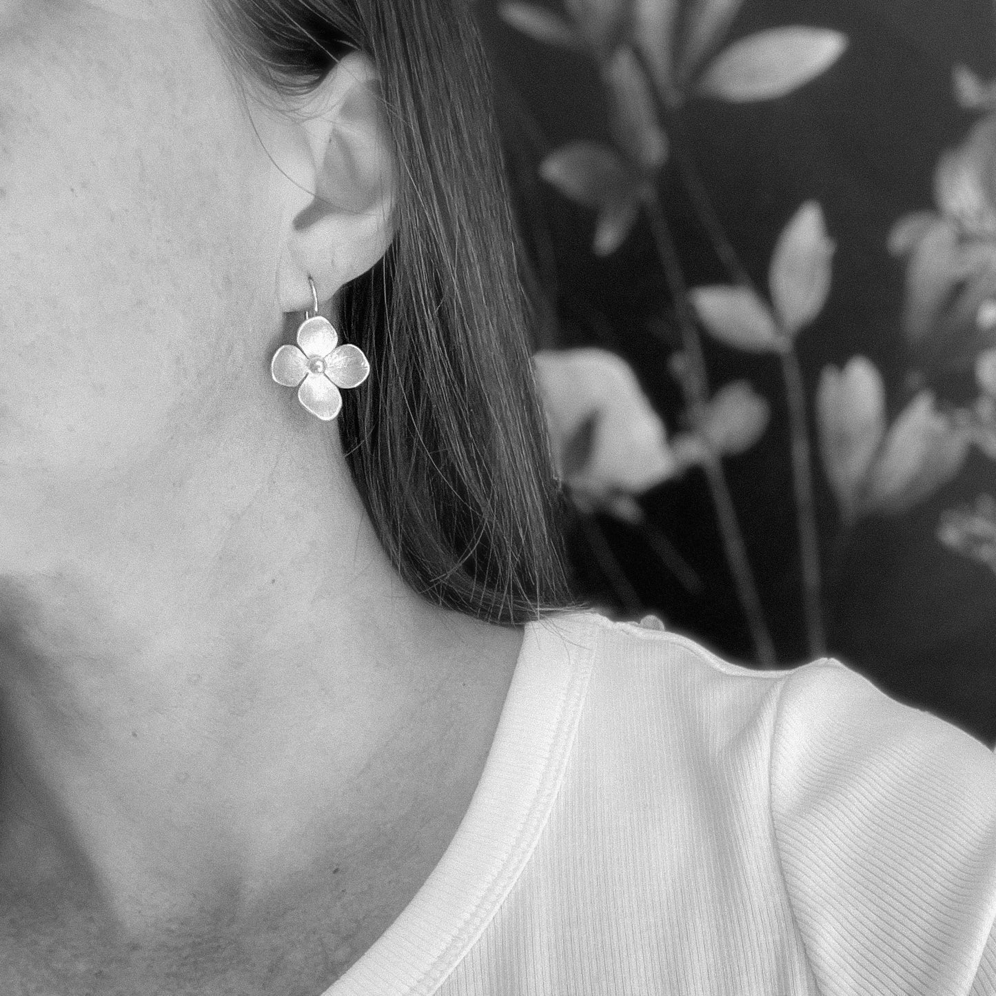Hydrangea Earrings Large Sterling Silver