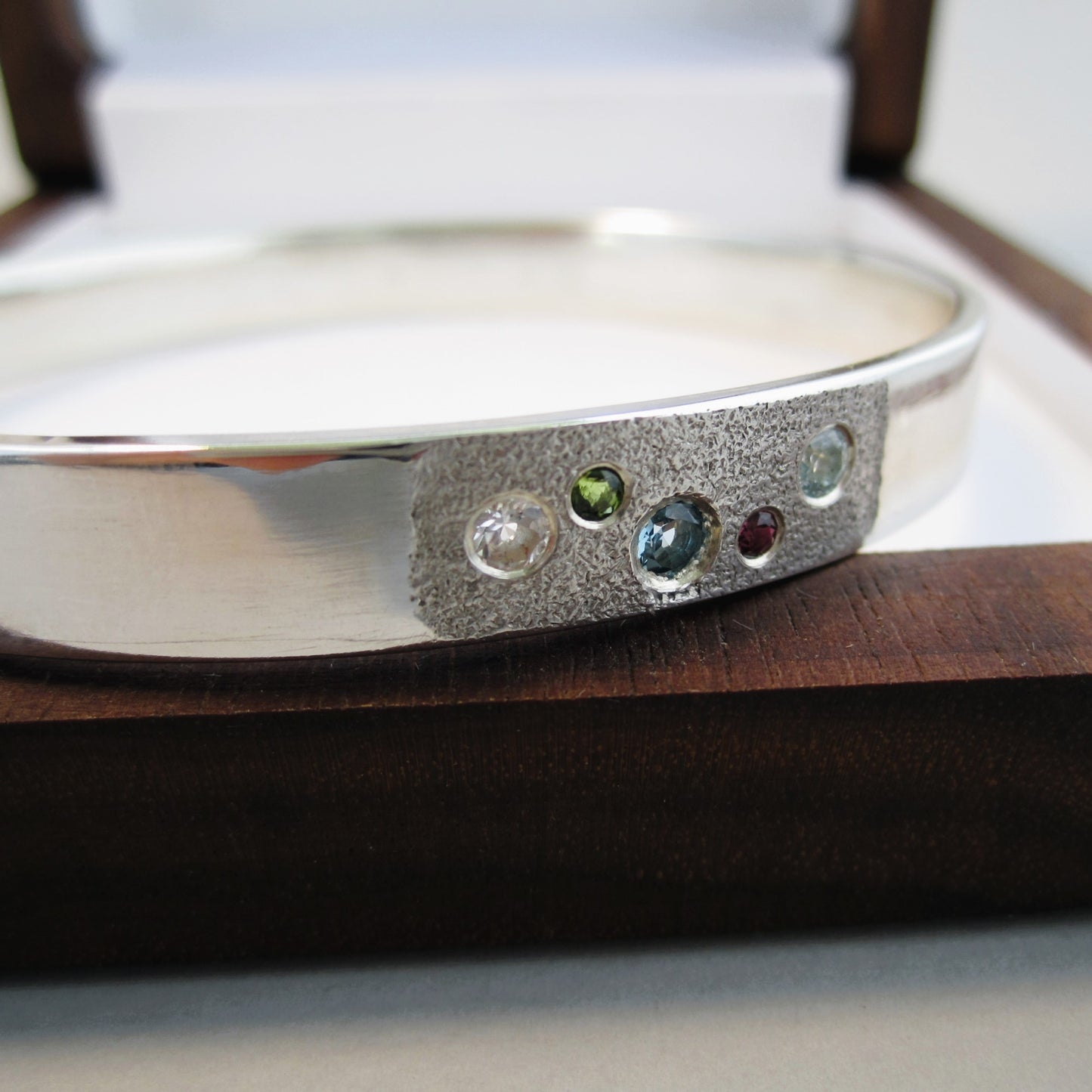 Jewel Box Sterling Silver with Topaz & Tourmaline Bangle