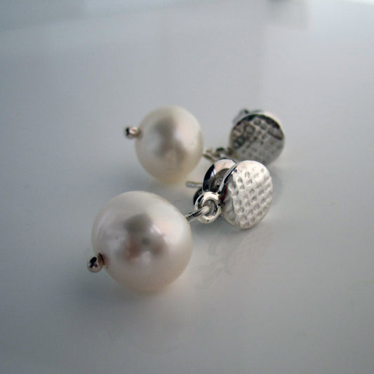 Linen & Pearl Stud Drop Earrings