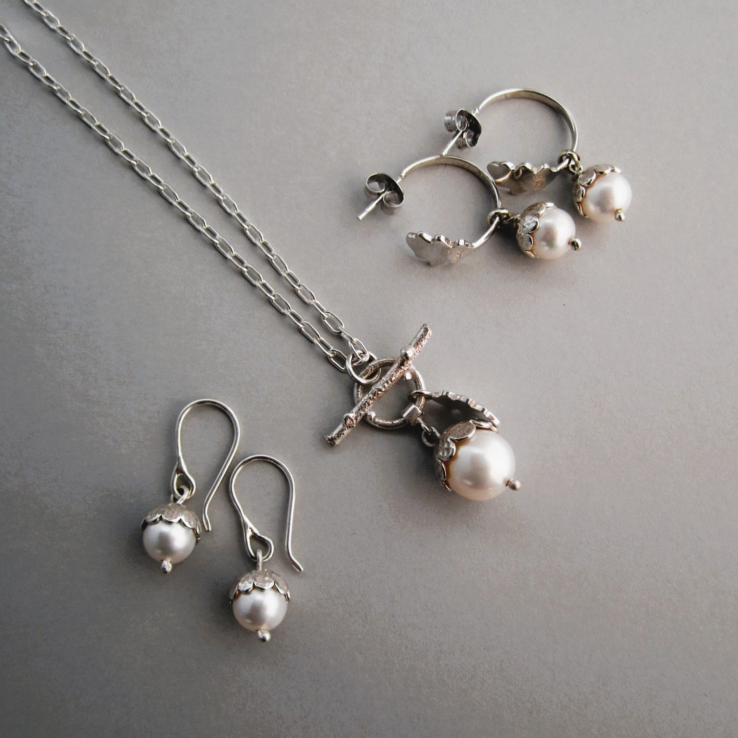 Pearl Acorn Sterling Silver Earrings