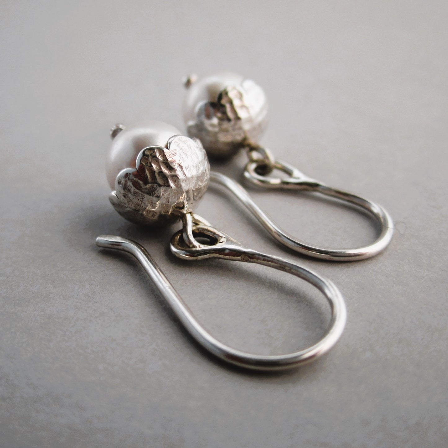 Pearl Acorn Sterling Silver Earrings
