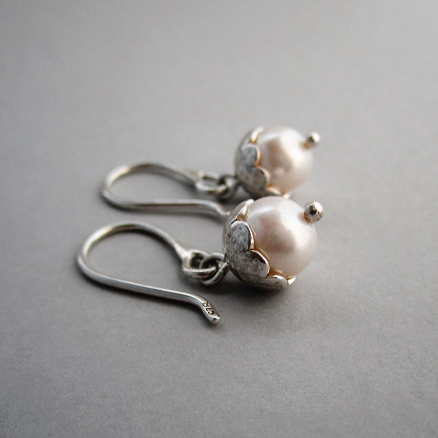 Pearl Acorn Sterling Silver Earrings