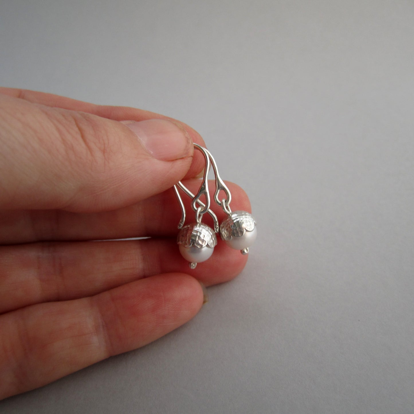 Pearl Acorn Sterling Silver Earrings