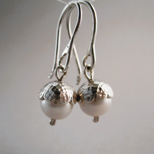 Pearl Acorn Sterling Silver Earrings