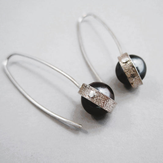 Solar Eclipse Sterling Silver & Freshwater Pearl Earrings