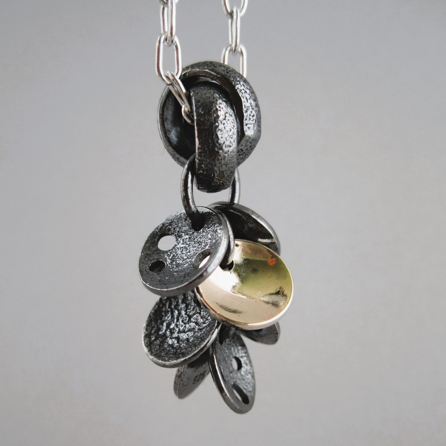Star Cluster Oxidised Sterling Silver & 9ct Gold Charm Necklace