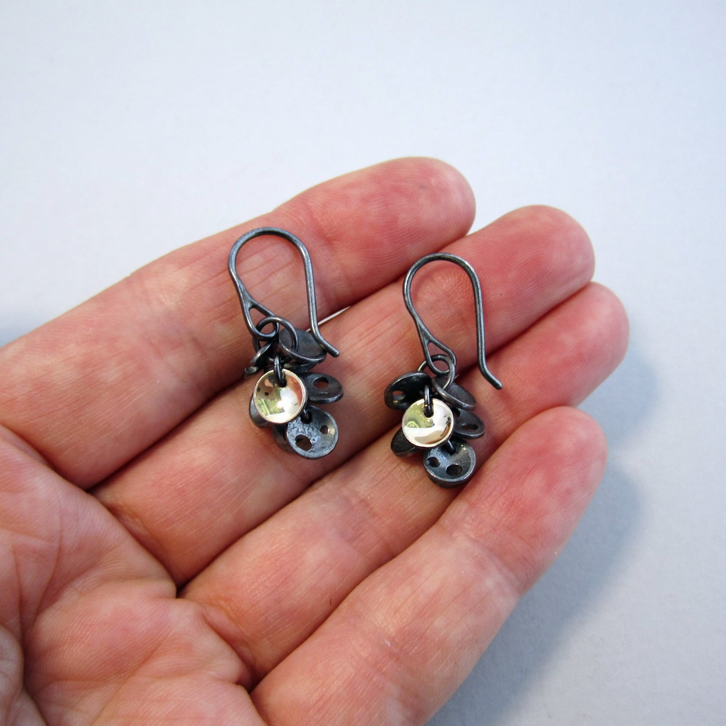 Star Cluster Oxidised Sterling Silver & 9ct Gold Charm Earrings