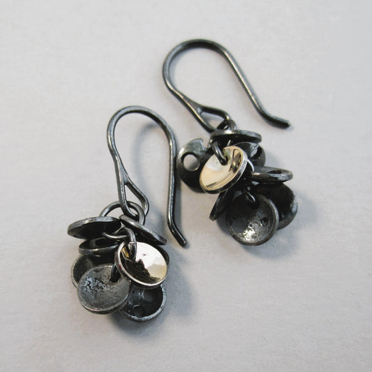 Star Cluster Oxidised Sterling Silver & 9ct Gold Charm Earrings