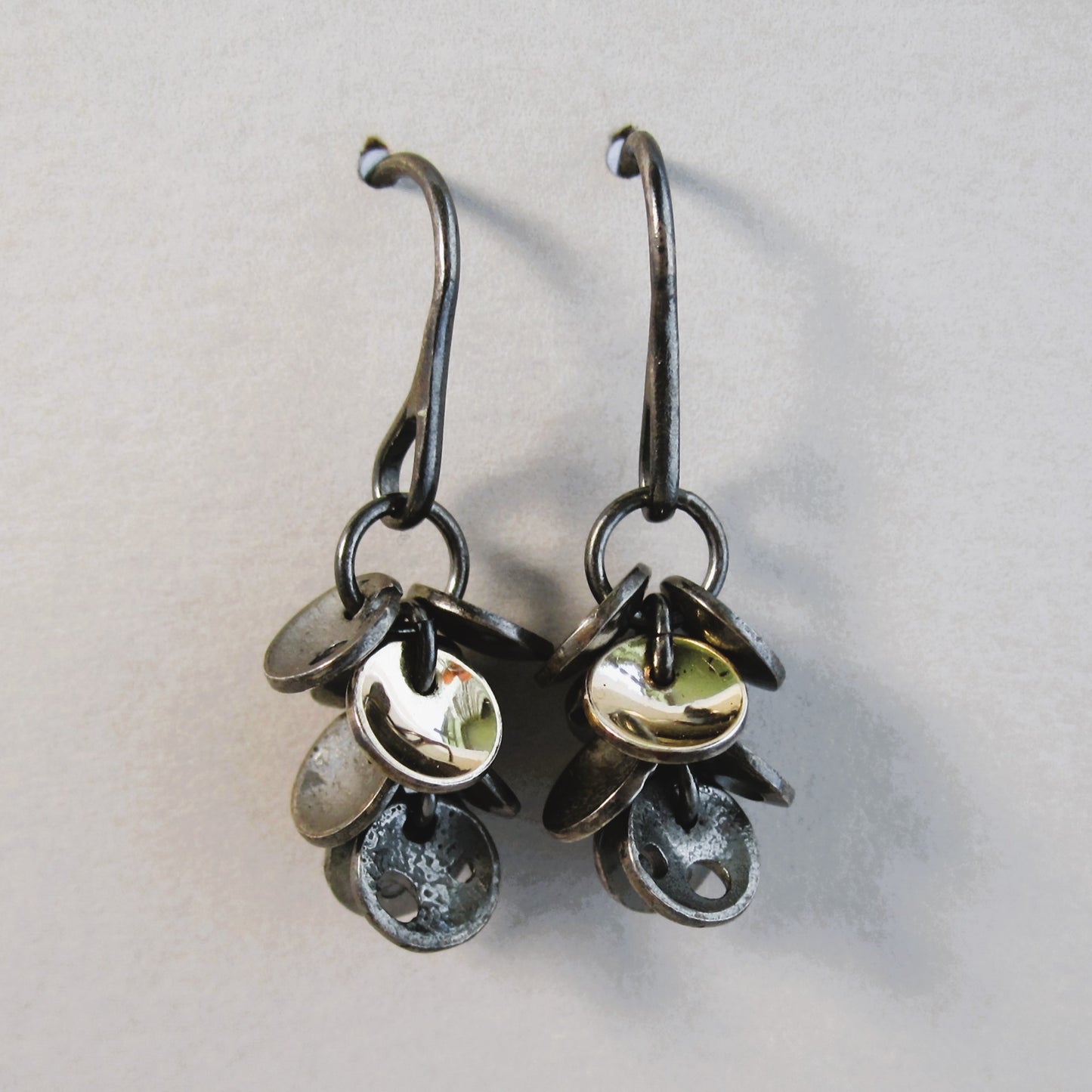 Star Cluster Oxidised Sterling Silver & 9ct Gold Charm Earrings