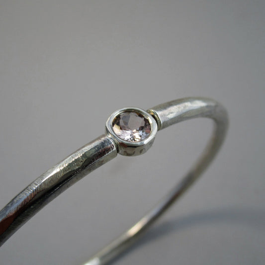 Suspension Sterling Silver & Pink Tourmaline Oval Bangle