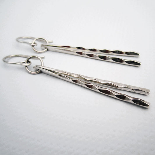 Astro Duo Sterling Silver Faceted Bar Earrings