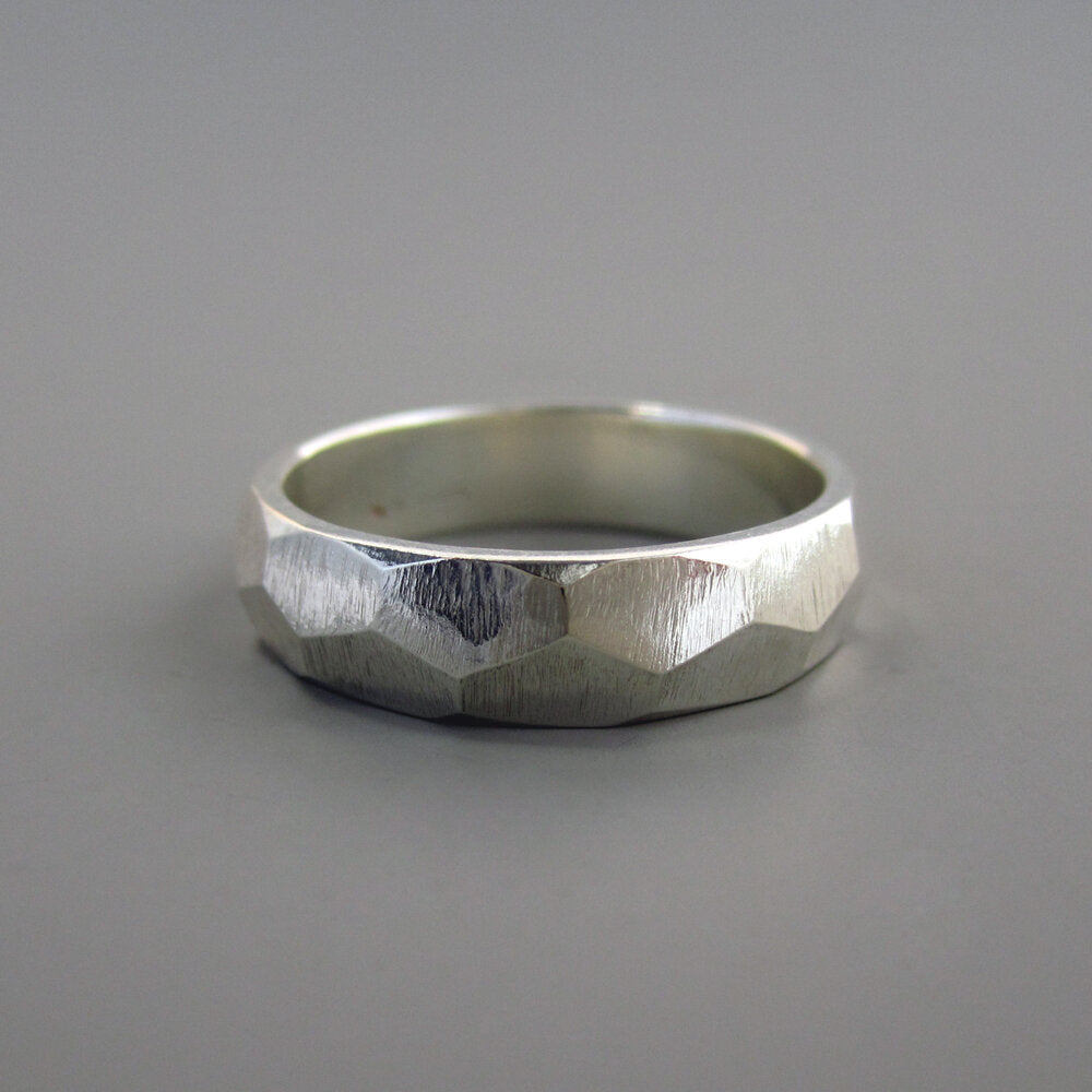 Astro Sterling Silver Unisex Faceted Ring Band