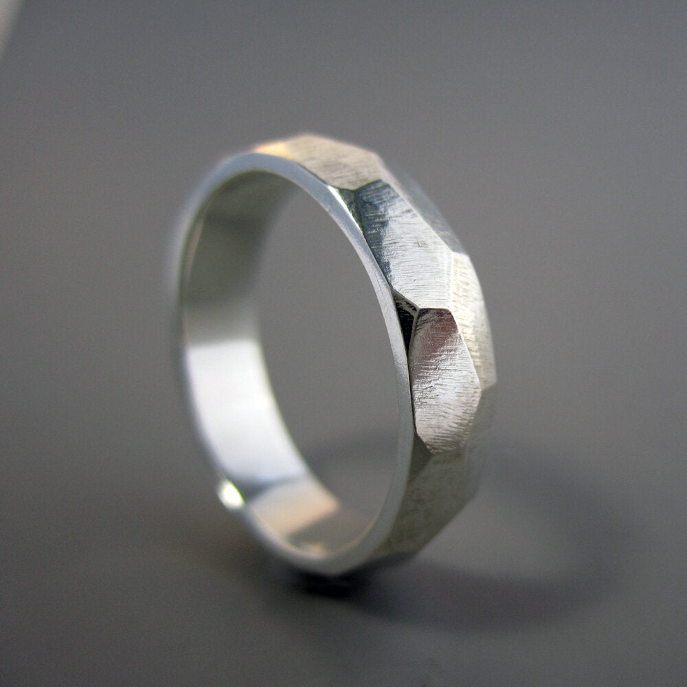 Astro Sterling Silver Unisex Faceted Ring Band