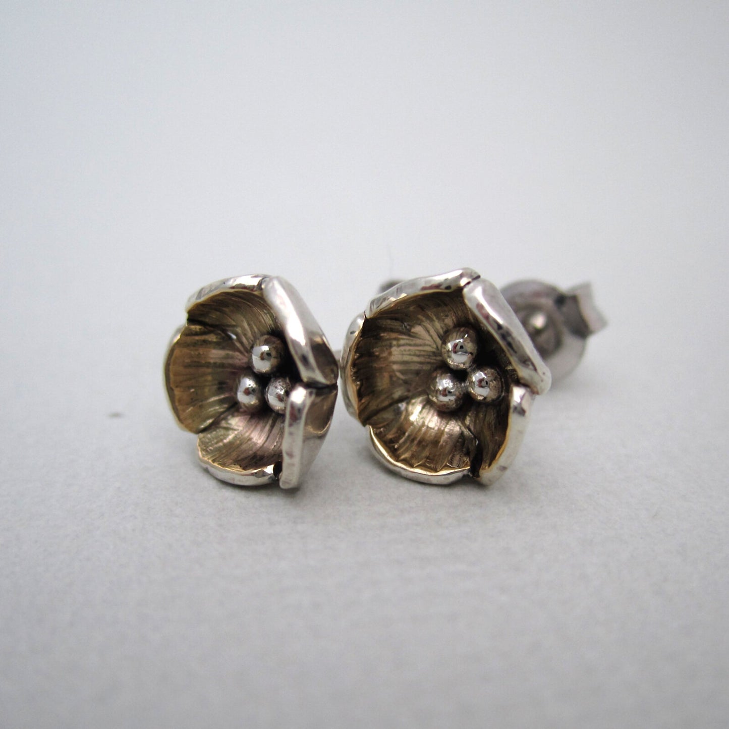 Buttercup Stud Earrings Sterling Silver & 9ct Gold