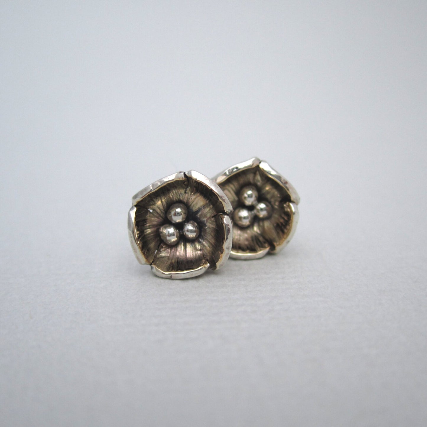 Buttercup Stud Earrings Sterling Silver & 9ct Gold