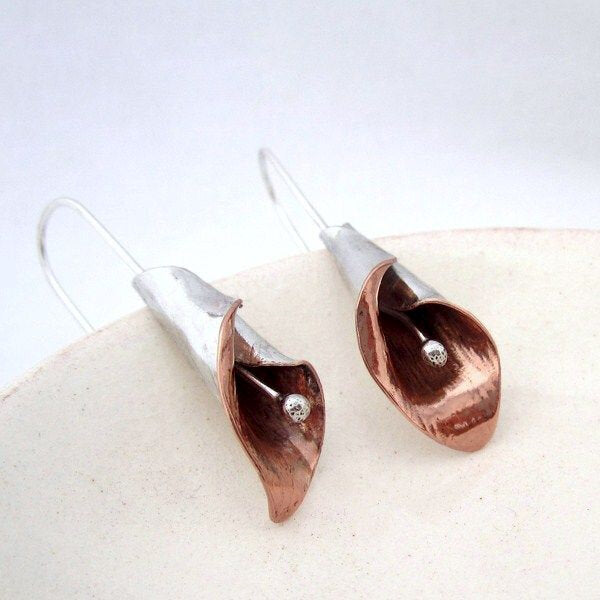 Calla Lily Earrings Sterling Silver & Copper