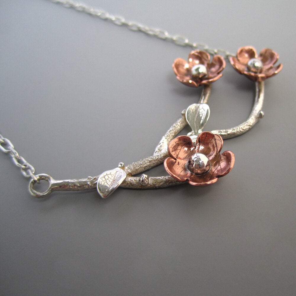 Forget Me Not Trio Necklace Sterling Silver & Copper