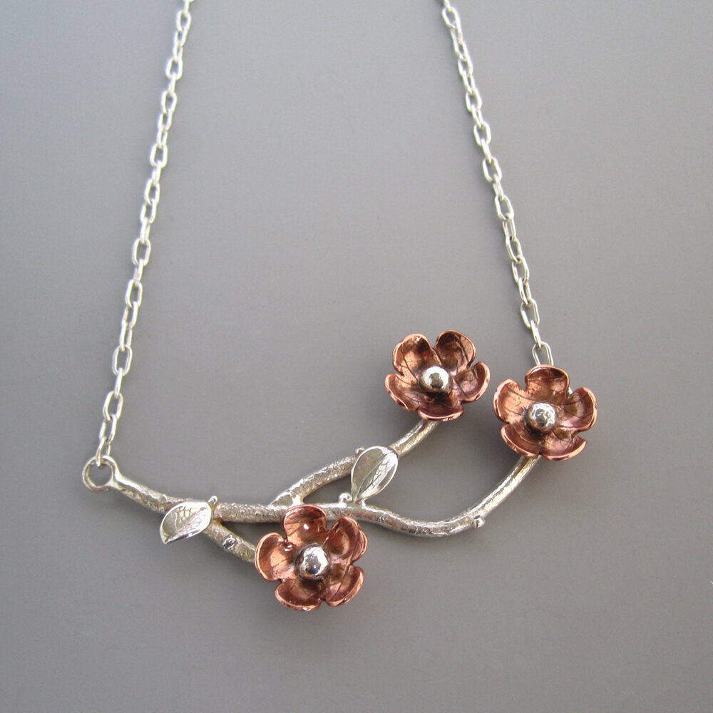 Forget Me Not Trio Necklace Sterling Silver & Copper