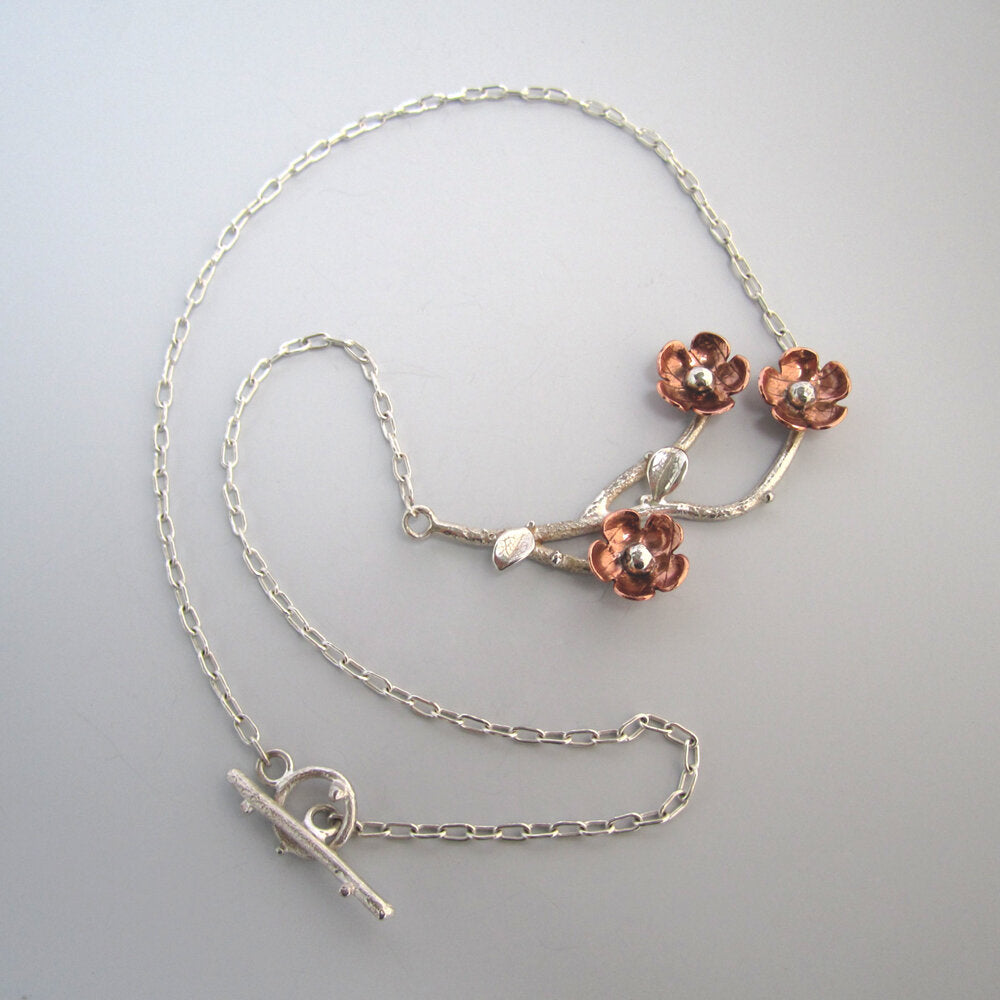Forget Me Not Trio Necklace Sterling Silver & Copper