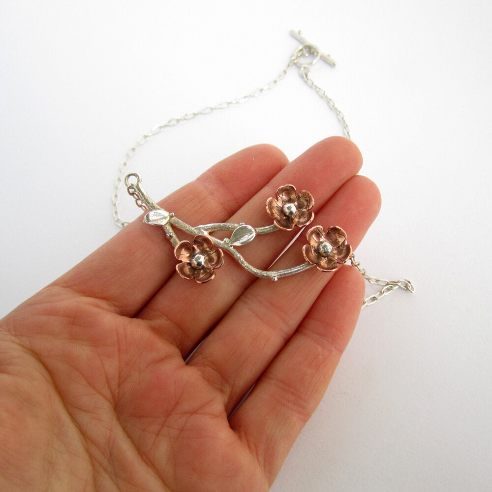 Forget Me Not Trio Necklace Sterling Silver & Copper