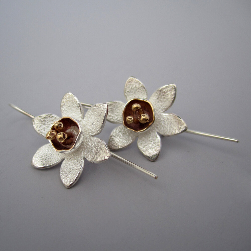 Jonquil Sterling Silver Flower & Stem Earrings