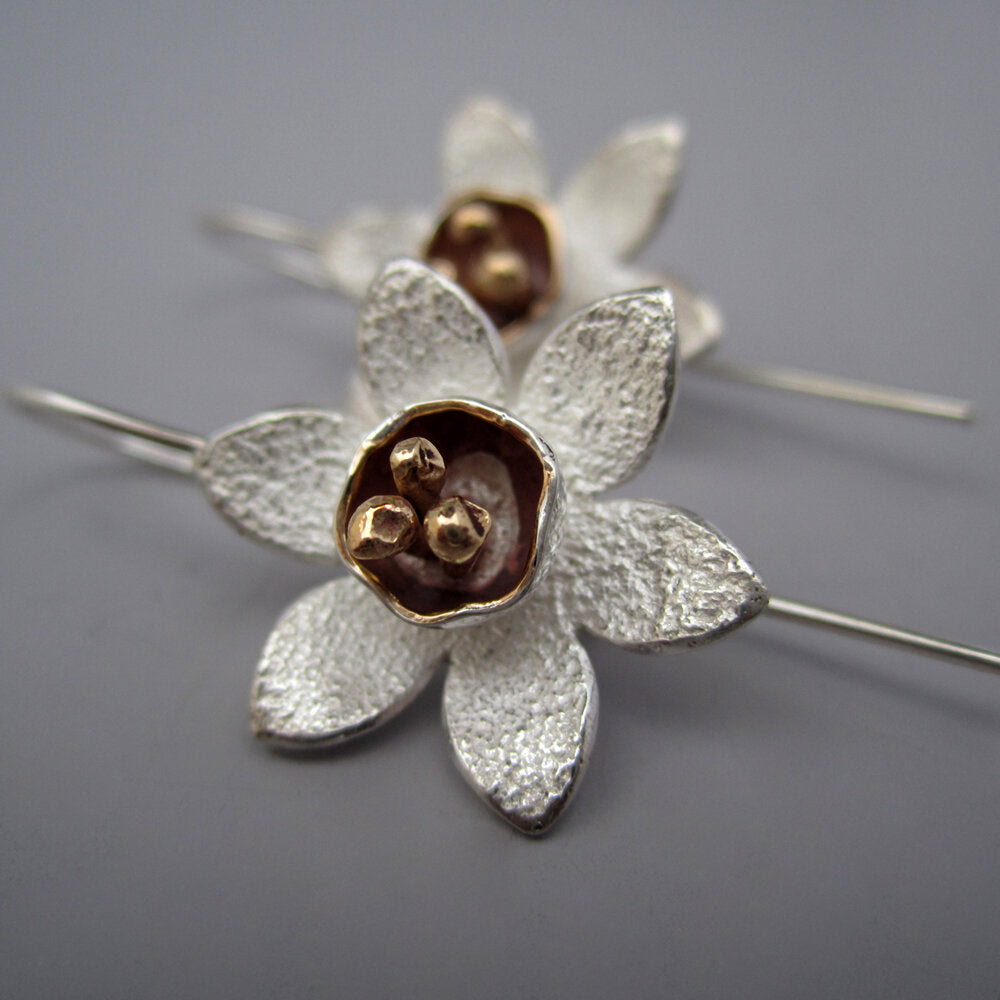 Jonquil Sterling Silver Flower & Stem Earrings