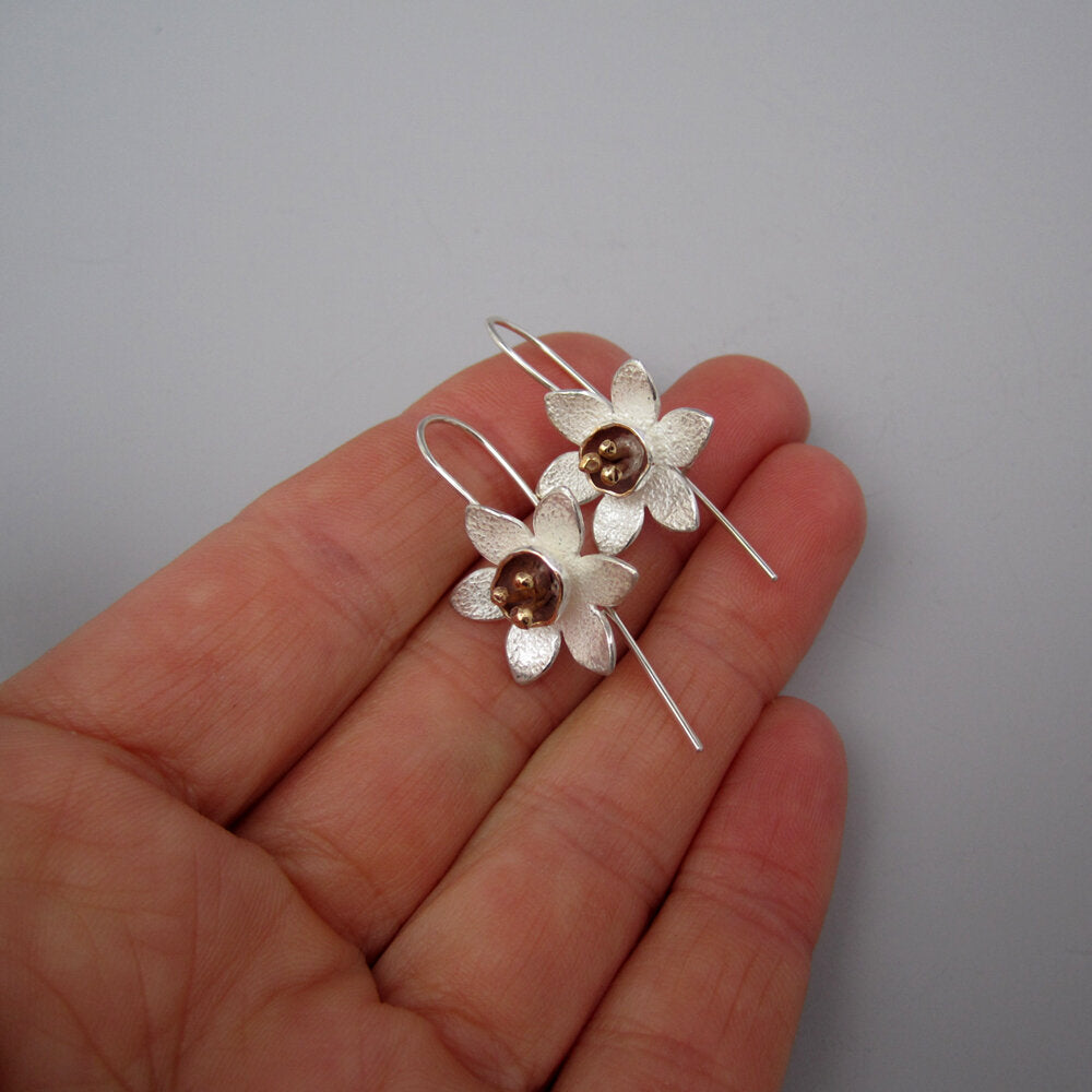 Jonquil Sterling Silver Flower & Stem Earrings
