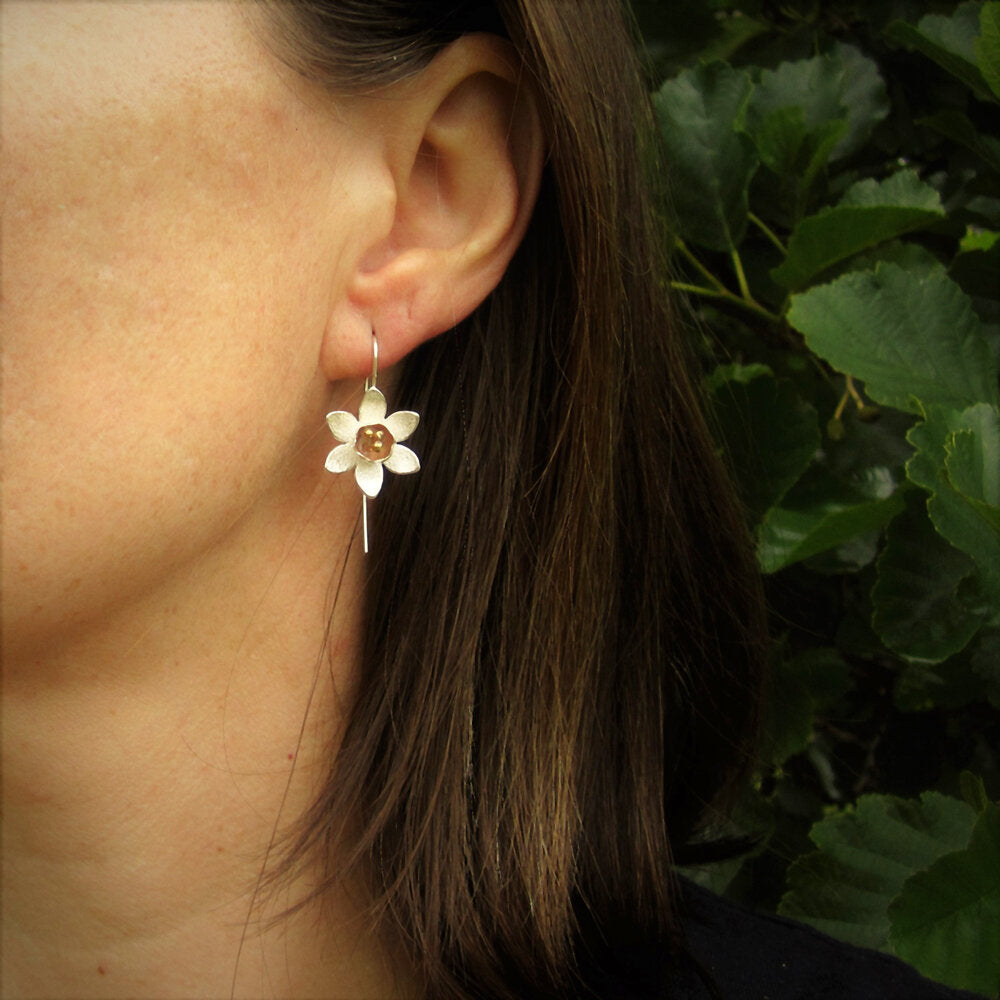 Jonquil Sterling Silver Flower & Stem Earrings