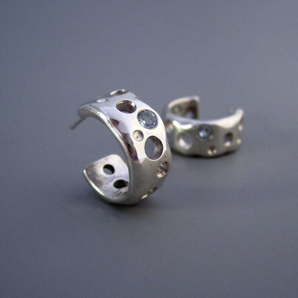 Molten Moon Sterling Silver & Topaz Hoops