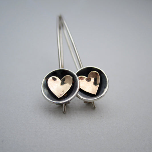 Sweetheart Earrings Oxidised Sterling Silver & 9ct Gold
