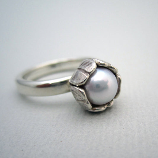 Tulip Dress Ring Sterling Silver & Freshwater Pearl