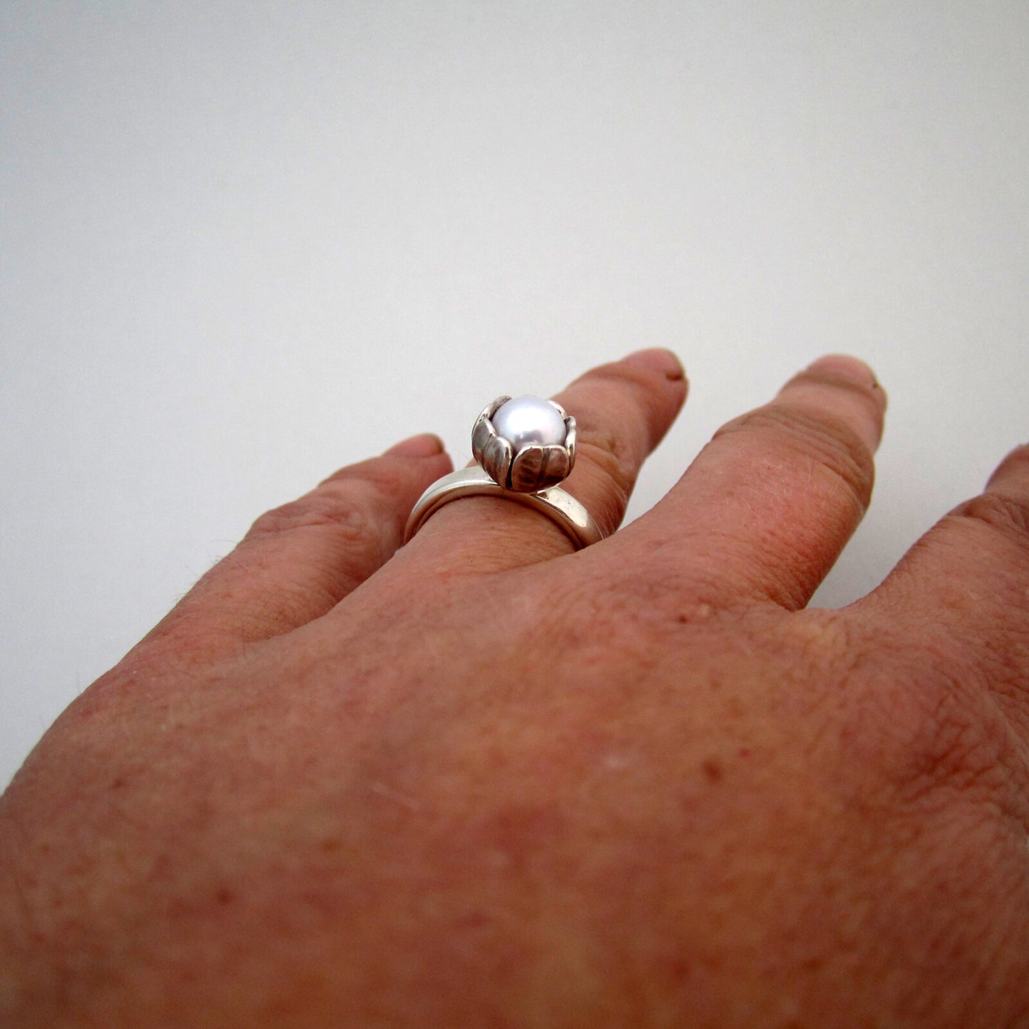 Tulip Dress Ring Sterling Silver & Freshwater Pearl