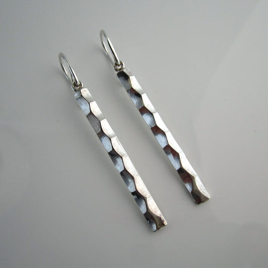 Astro Sterling Silver Faceted Long Bar Earrings