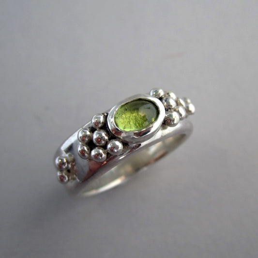 Dewdrop Sterling Silver & Peridot Wide Band Ring