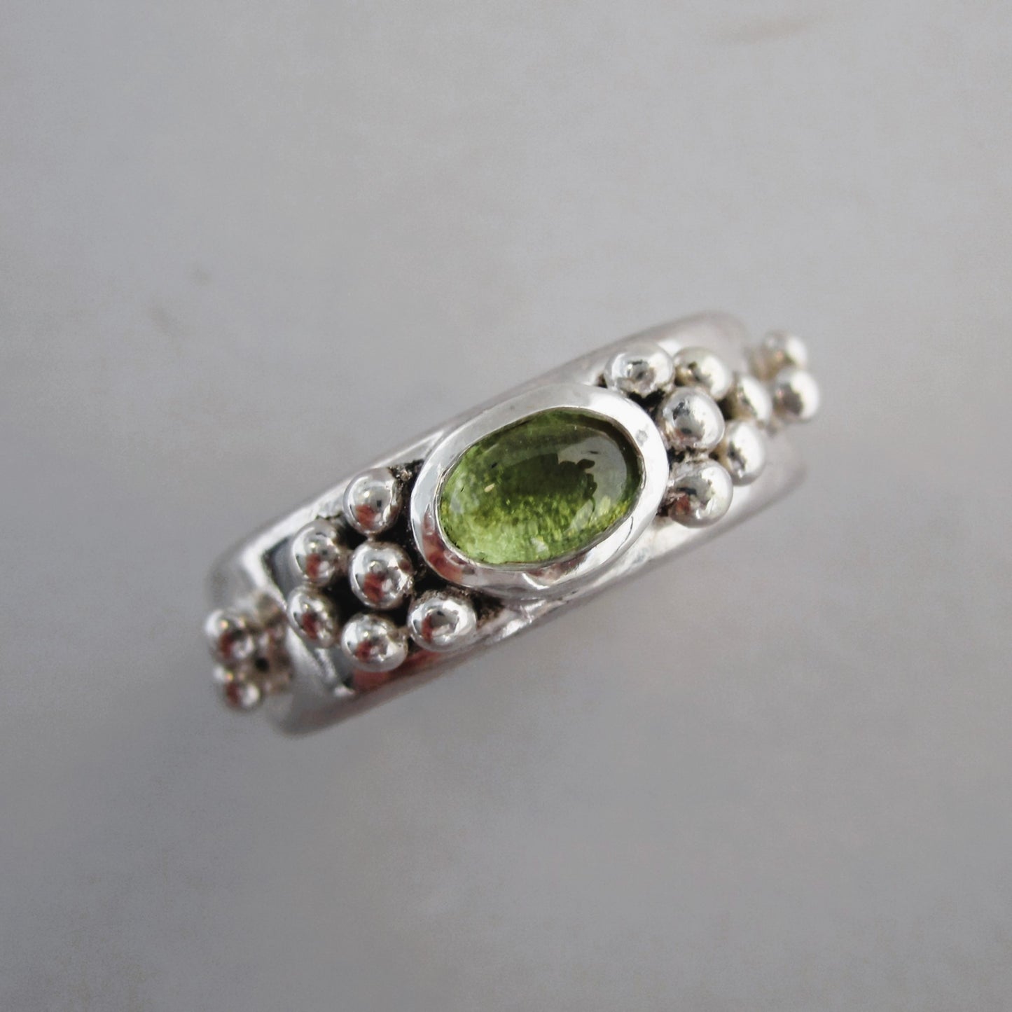 Dewdrop Sterling Silver & Peridot Wide Band Ring