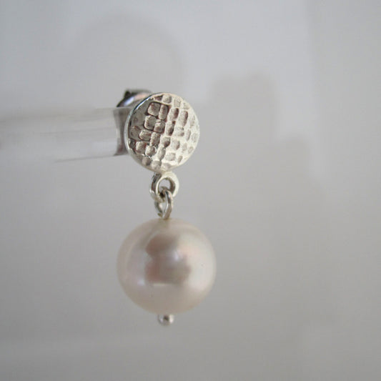 Linen & Pearl Stud Drop Earrings