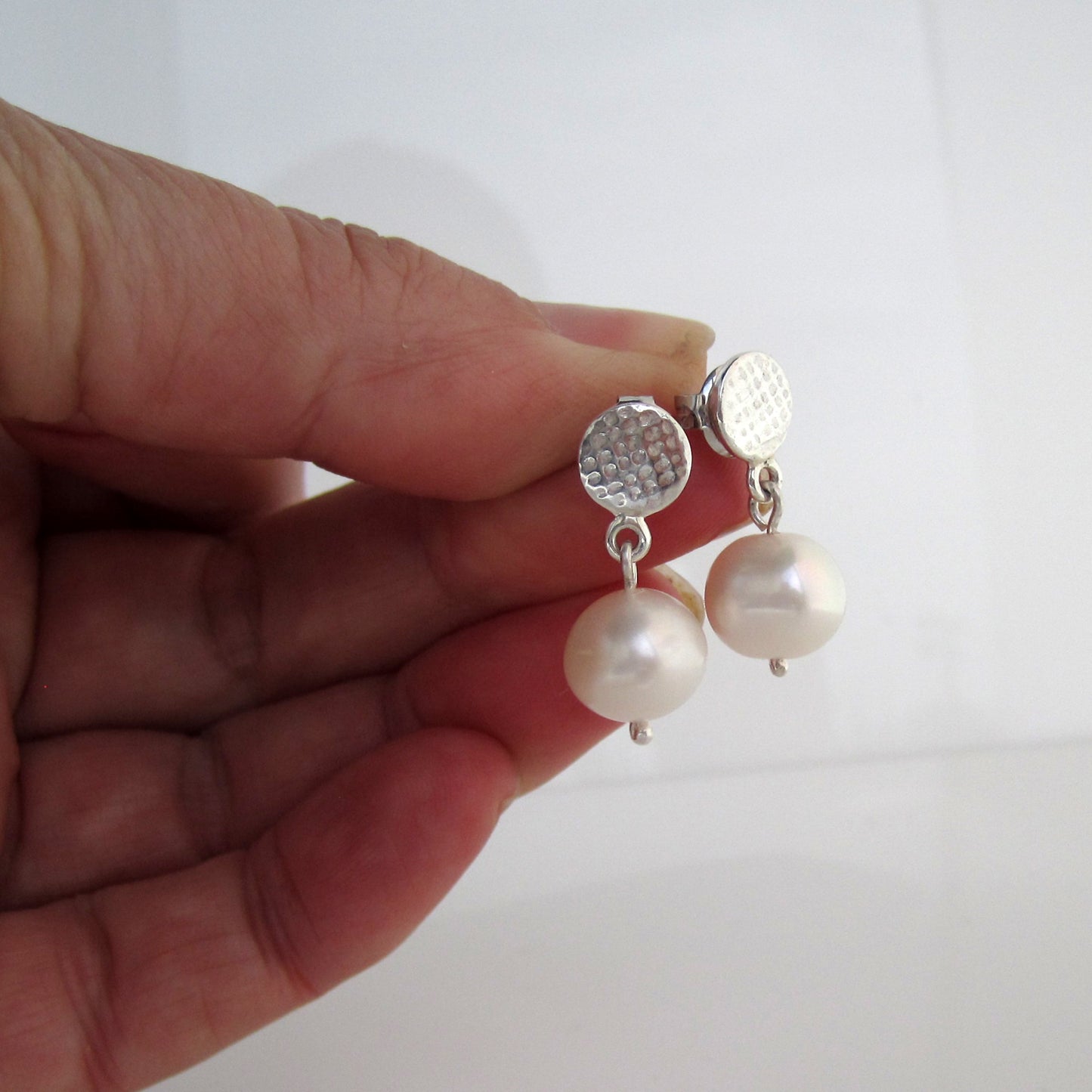 Linen & Pearl Stud Drop Earrings