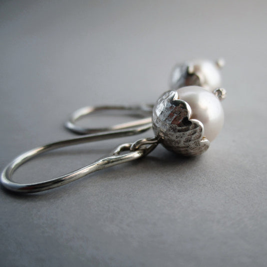 Pearl Acorn Sterling Silver Earrings