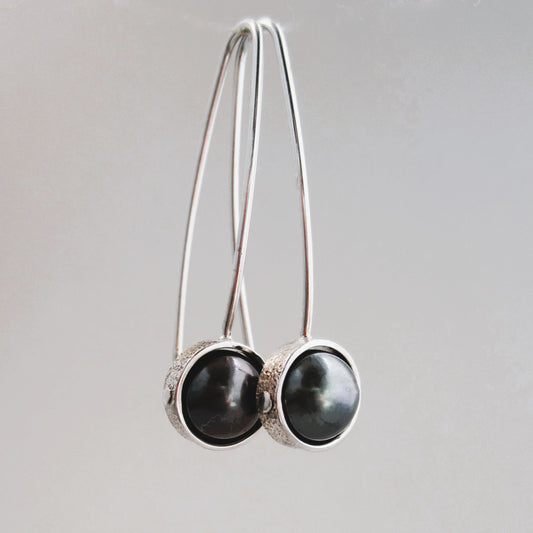 Solar Eclipse Sterling Silver & Freshwater Pearl Earrings