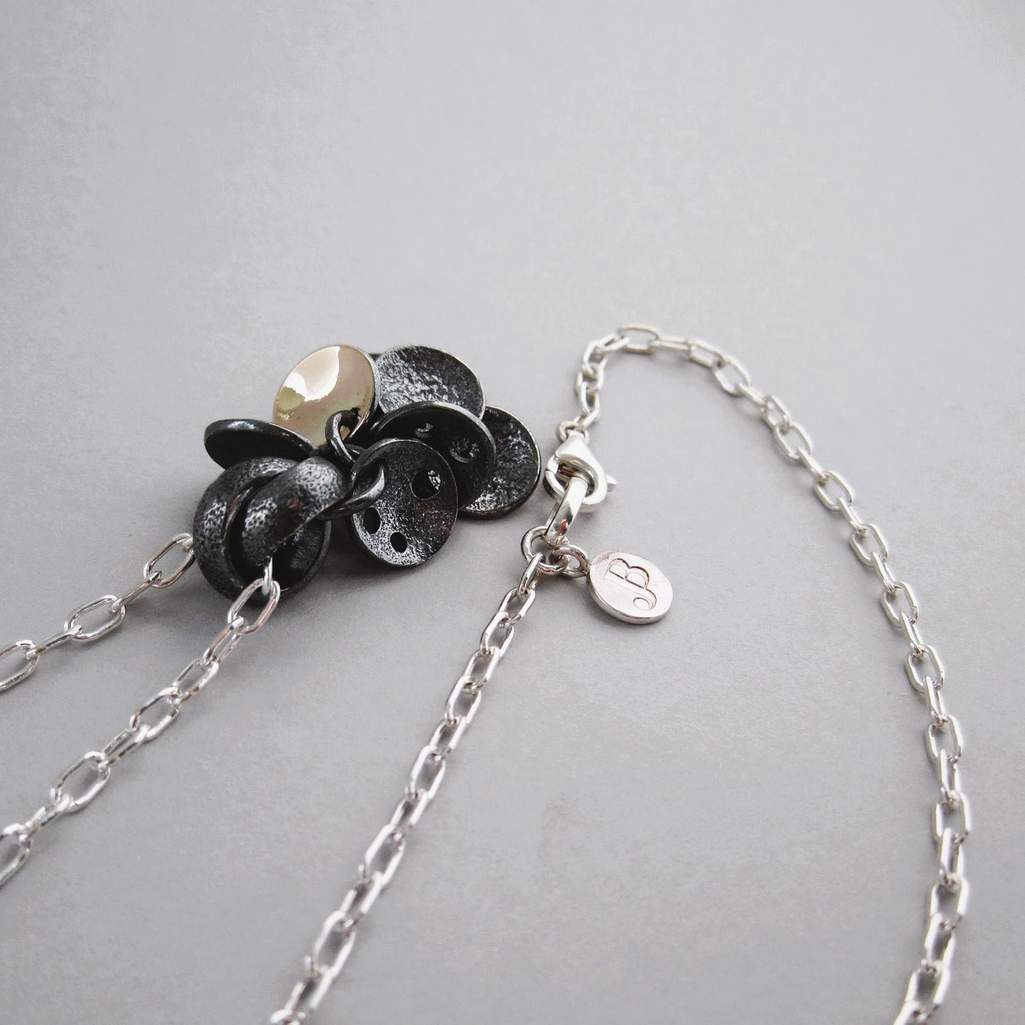 Star Cluster Oxidised Sterling Silver & 9ct Gold Charm Necklace