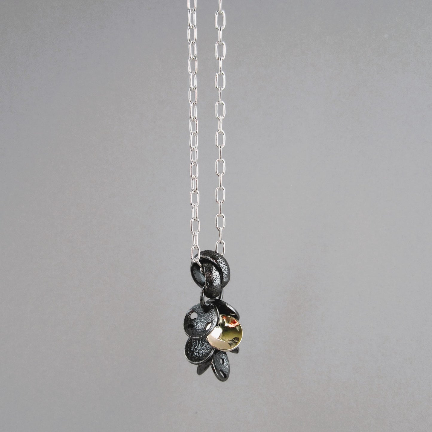 Star Cluster Oxidised Sterling Silver & 9ct Gold Charm Necklace