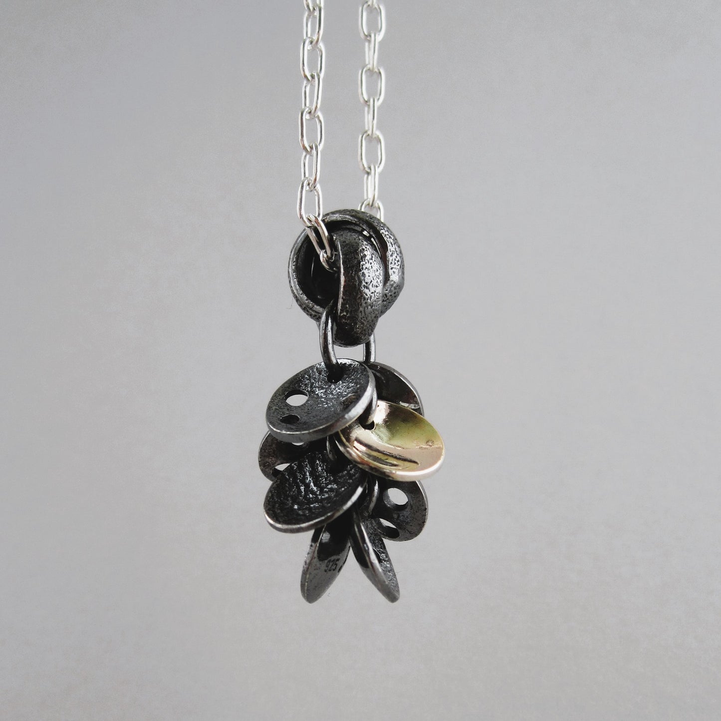Star Cluster Oxidised Sterling Silver & 9ct Gold Charm Necklace