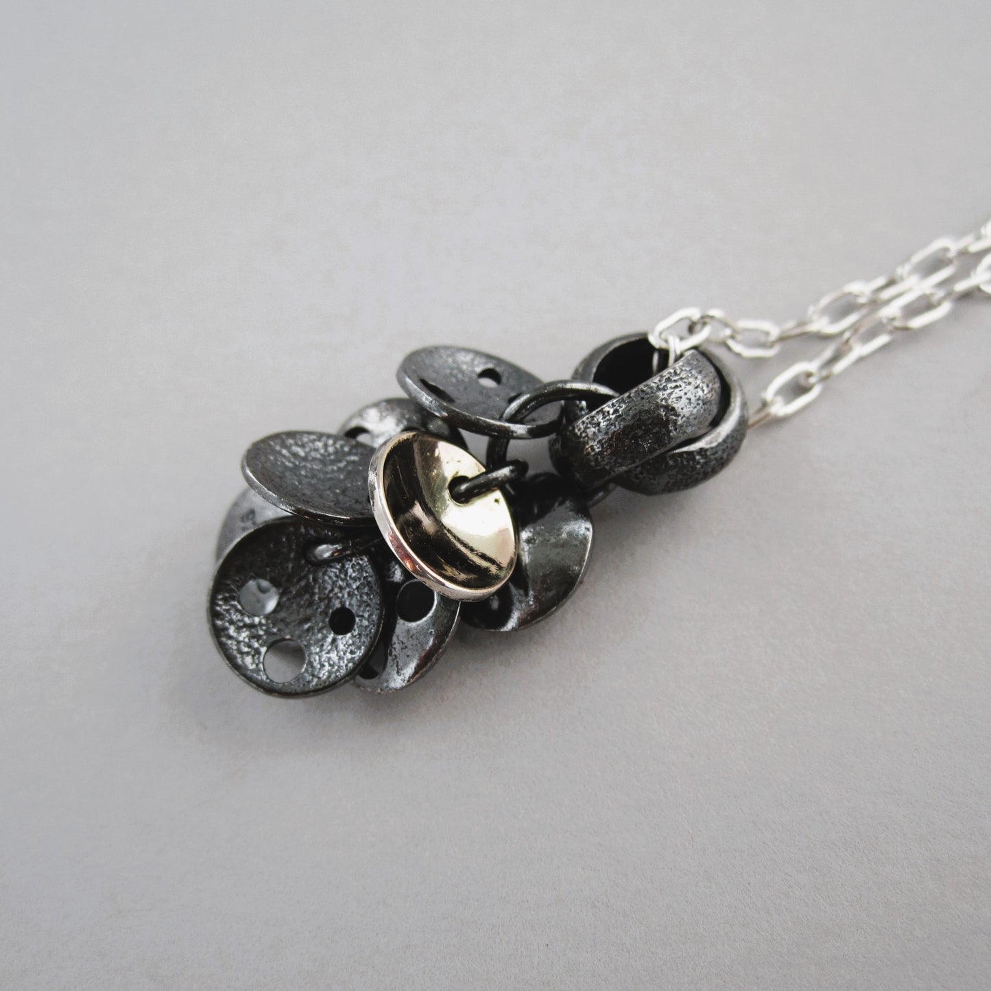 Star Cluster Oxidised Sterling Silver & 9ct Gold Charm Necklace