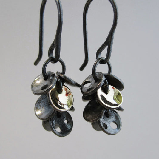 Star Cluster Oxidised Sterling Silver & 9ct Gold Charm Earrings
