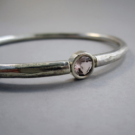 Suspension Sterling Silver & Pink Tourmaline Oval Bangle