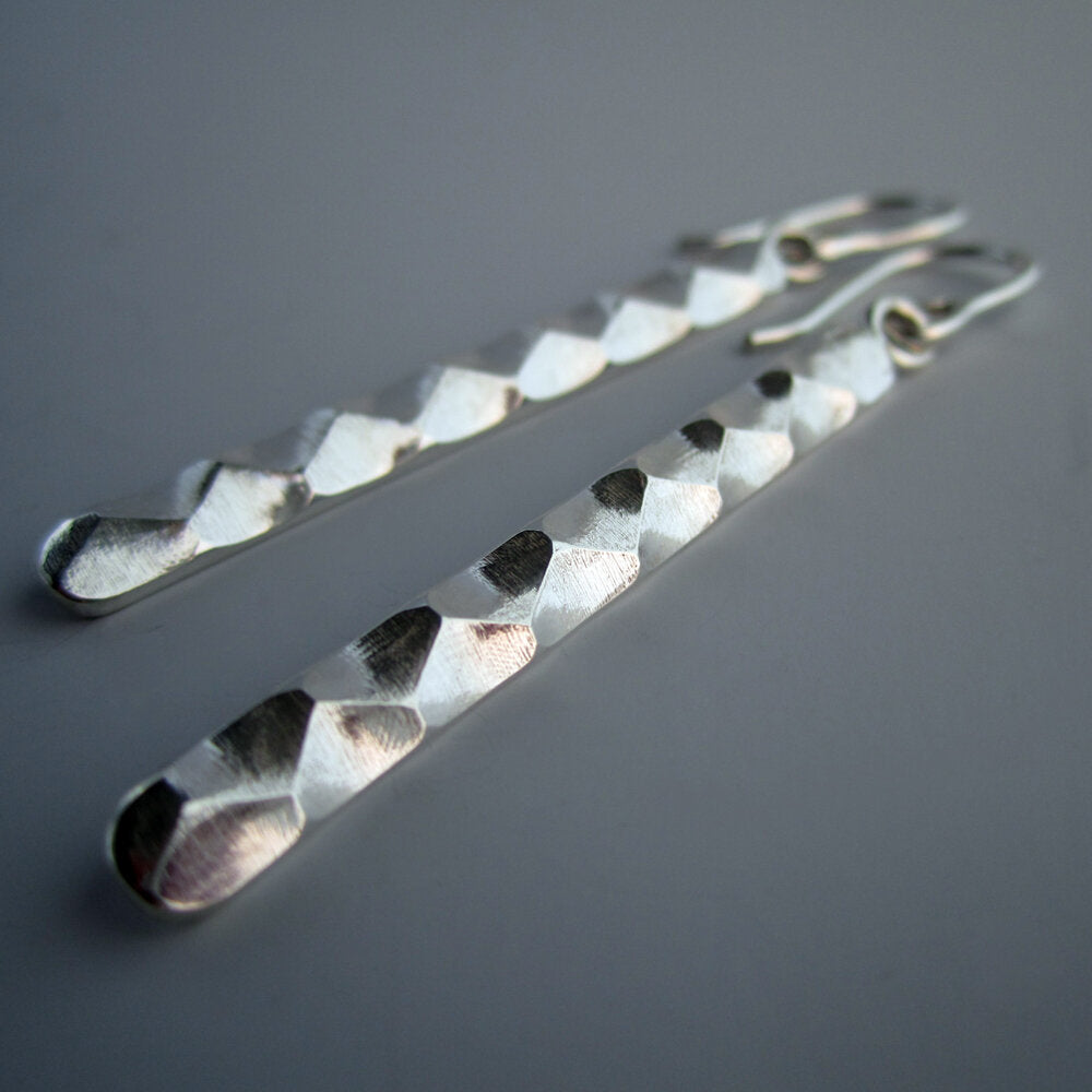 Astro Sterling Silver Faceted Long Bar Earrings