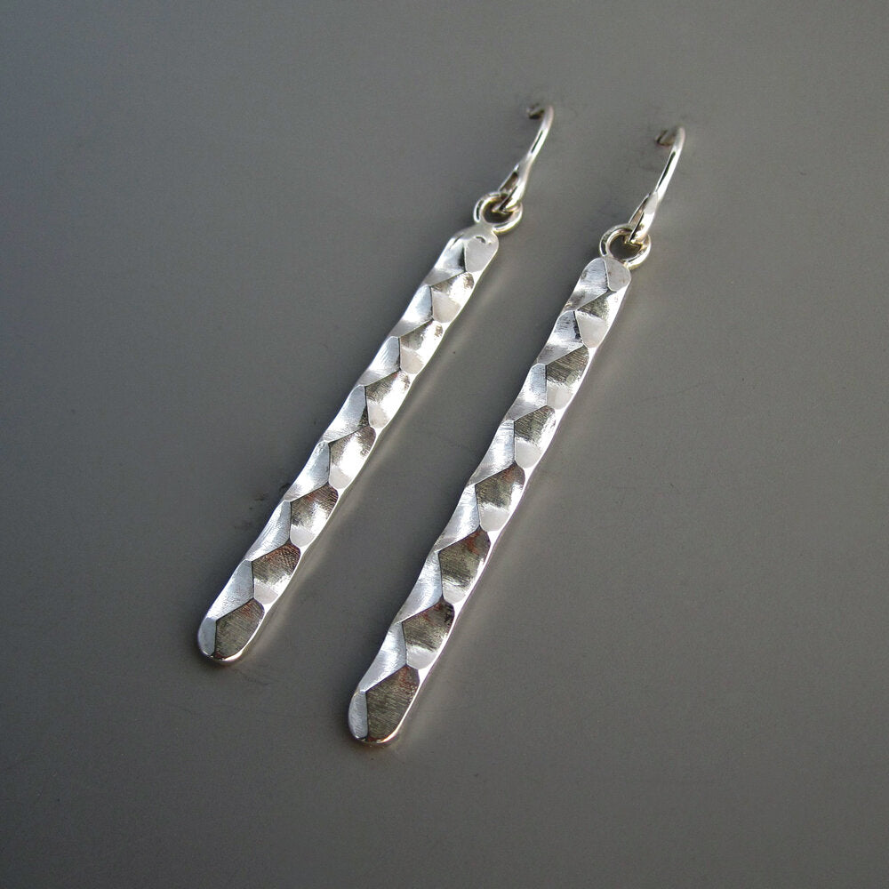 Astro Sterling Silver Faceted Long Bar Earrings