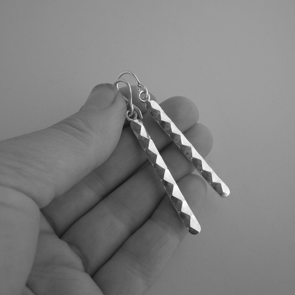 Astro Sterling Silver Faceted Long Bar Earrings